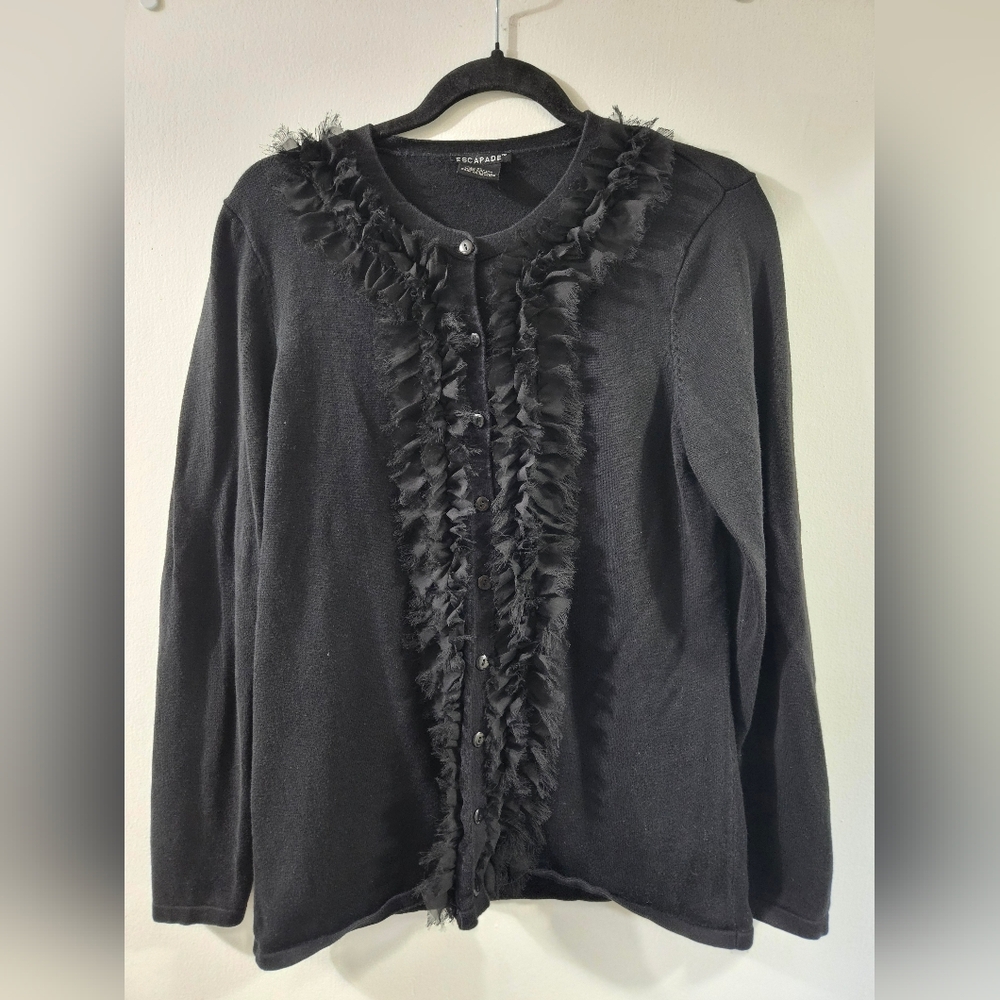 Escapade Black Ruffled Cardigan